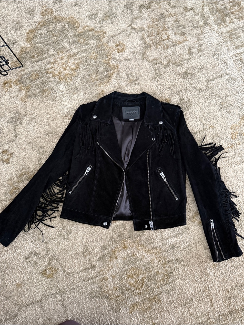 Blank NYC Black Suede Fringe Moto Jacket